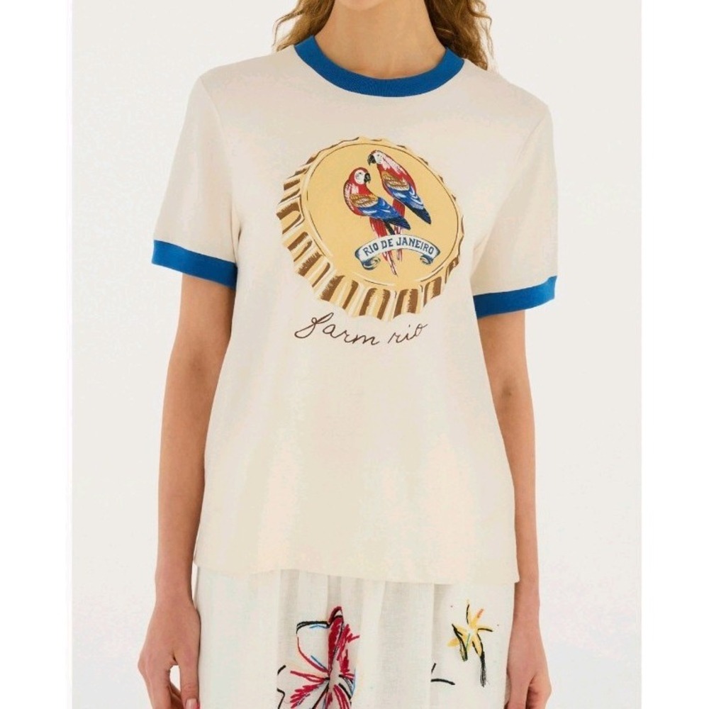 Farm Rio Beer Cap Logo Graphic Cotton Tee Size XS NWT $75
